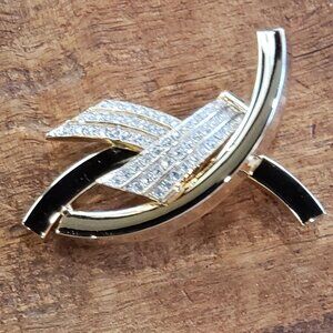 RARE Rhinestone Crystal AIDS Ribbon or Ichthys Fish Christian Pin Brooch Gold Pl